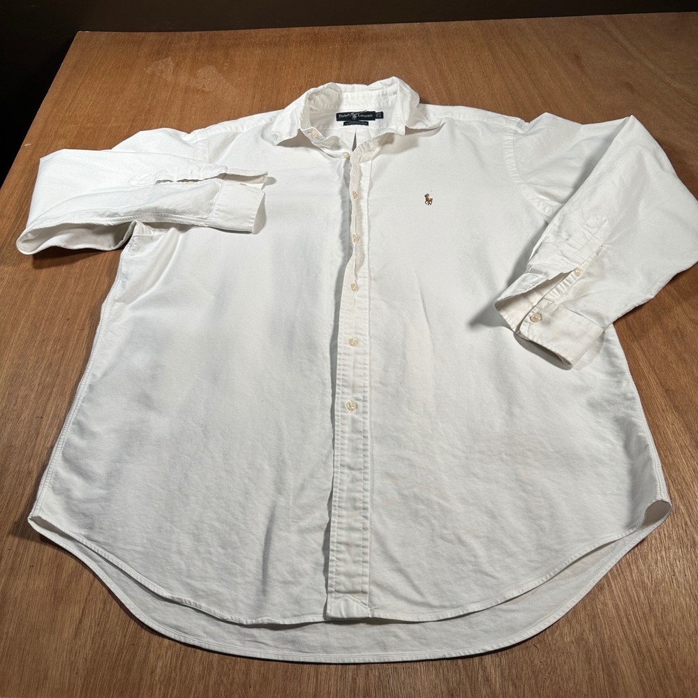Ralph Lauren Button Down Shirt Mens 16.5 35 White Yarmouth Cotton Oxford Pony
